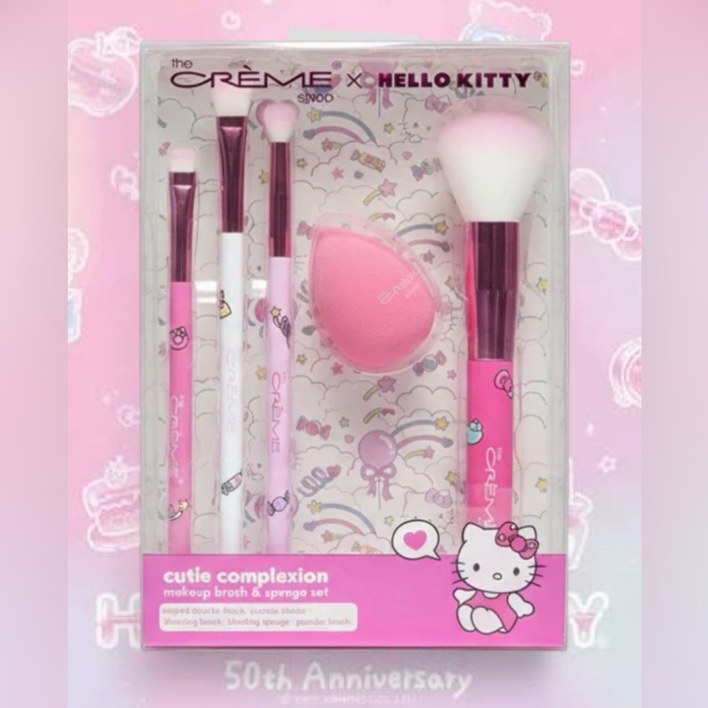 🟢3/$25 Hello Kitty The Crème Shop Brush and sponge set Cutie Complexion 5pc BNIB